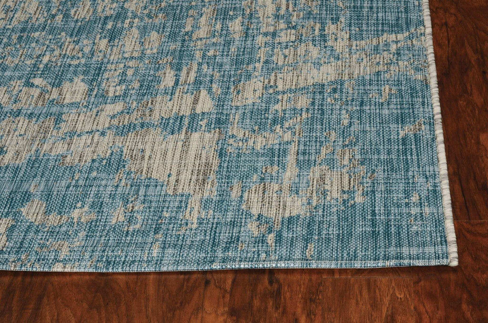 8' X 11' Teal Machine Woven Abstract Strokes Indoor Outdoor Area Rug - Homeroots - Flyclothing LLC