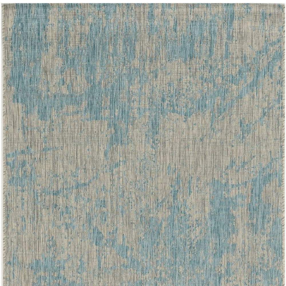 8' X 11' Teal Machine Woven Abstract Strokes Indoor Outdoor Area Rug - Homeroots - Flyclothing LLC