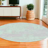 8' Round Blue and Green Round Abstract Indoor Outdoor Area Rug - Homeroots