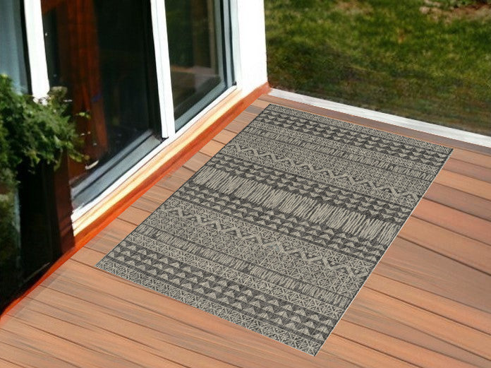 3' X 4' Charcoal Southwestern Indoor Outdoor Area Rug - Homeroots