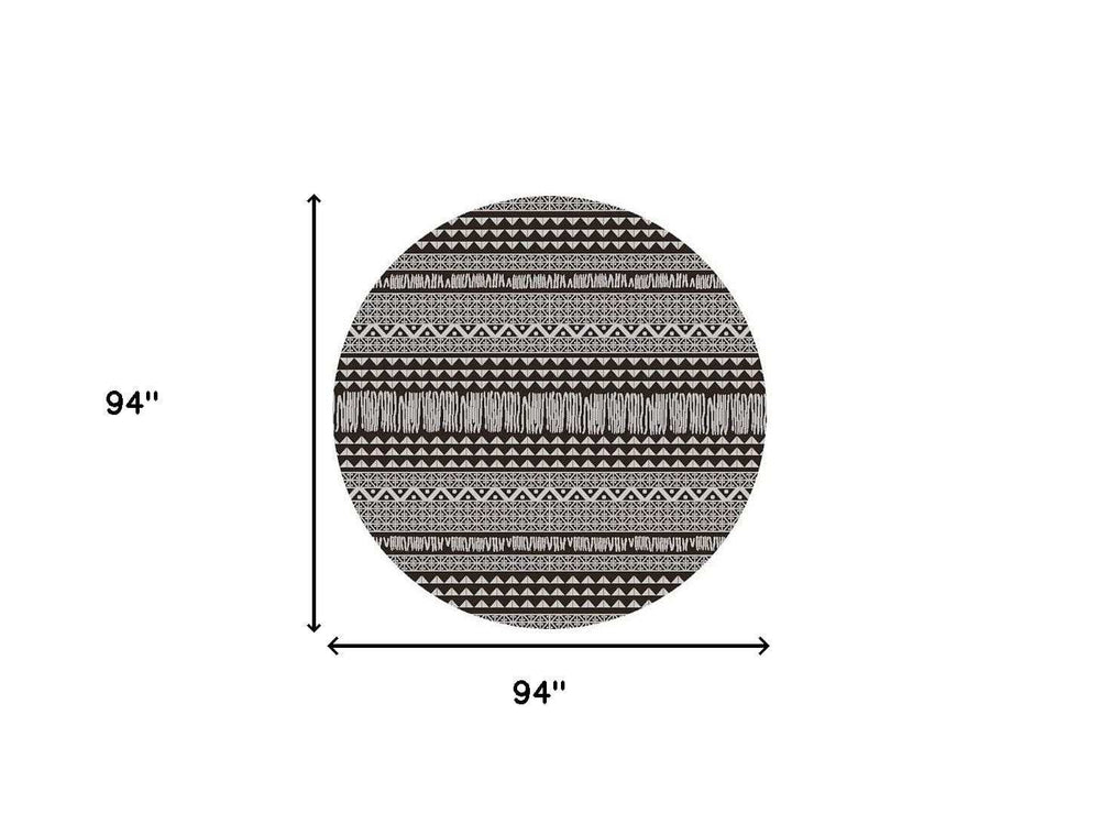 8' Round Charcoal Southwestern Indoor Outdoor Area Rug - Homeroots - Flyclothing LLC