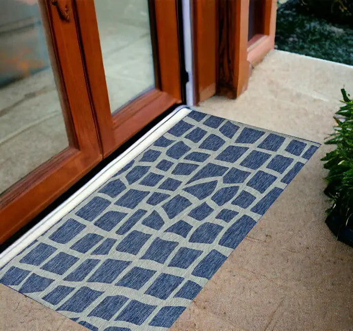 3' X 5' Blue and Gray Abstract Indoor Outdoor Area Rug - Homeroots - Flyclothing LLC