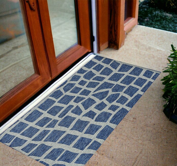 3' X 5' Blue and Gray Abstract Indoor Outdoor Area Rug - Homeroots