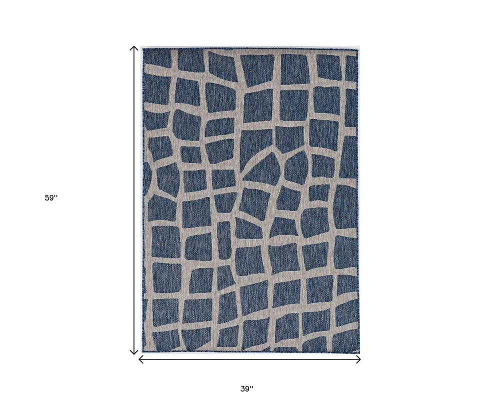 3' X 5' Blue and Gray Abstract Indoor Outdoor Area Rug - Homeroots - Flyclothing LLC