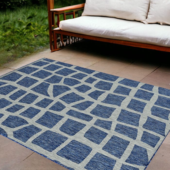 8' X 11' Blue and Gray Abstract Indoor Outdoor Area Rug - Homeroots