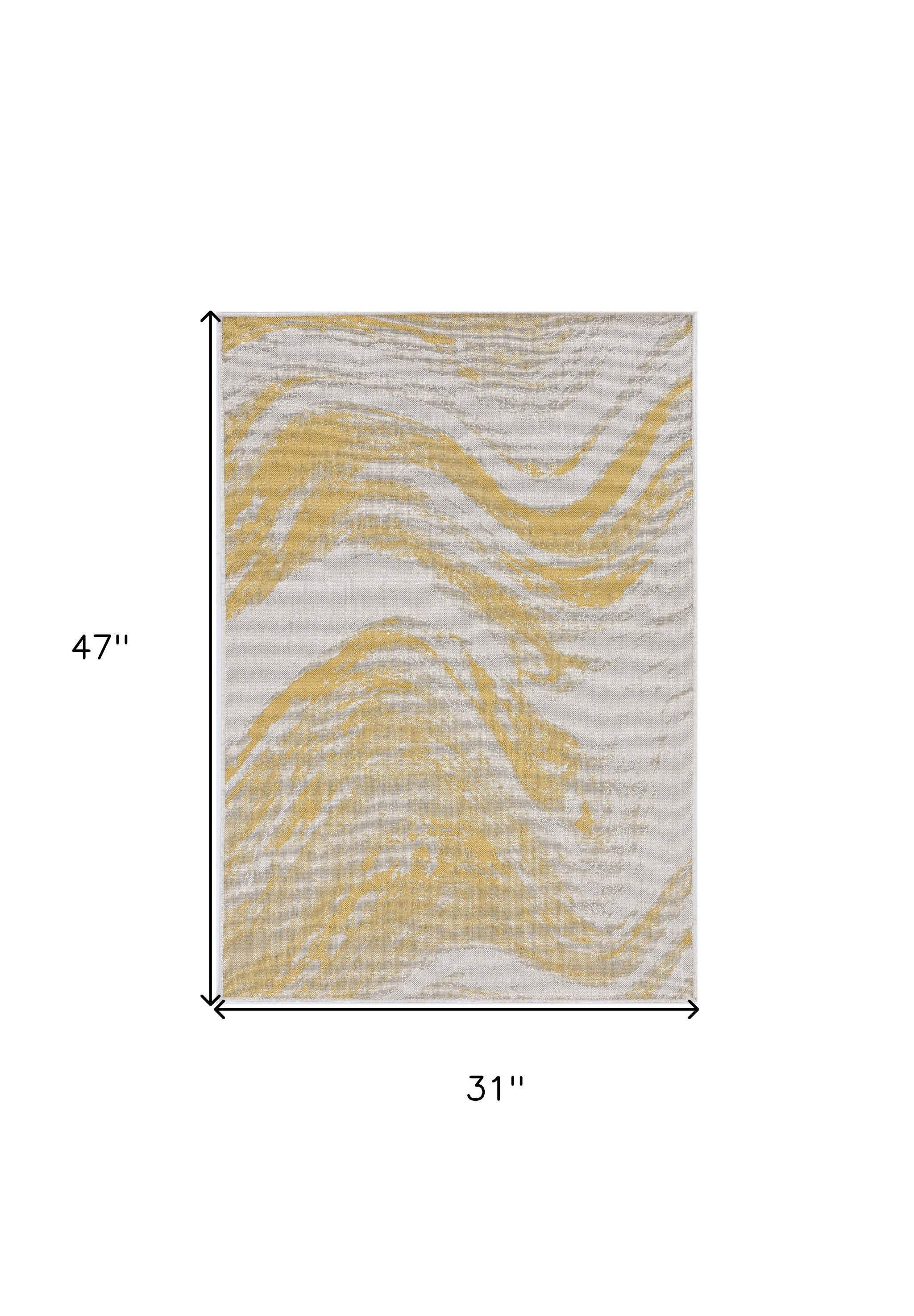 3' X 4' Gold and Ivory Abstract Area Rug - Homeroots - Flyclothing LLC
