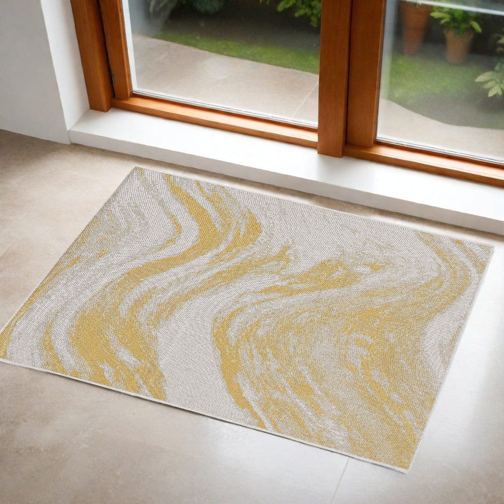 3' X 4' Gold and Ivory Abstract Area Rug - Homeroots