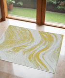 3' X 5' Gold and Ivory Abstract Area Rug - Homeroots