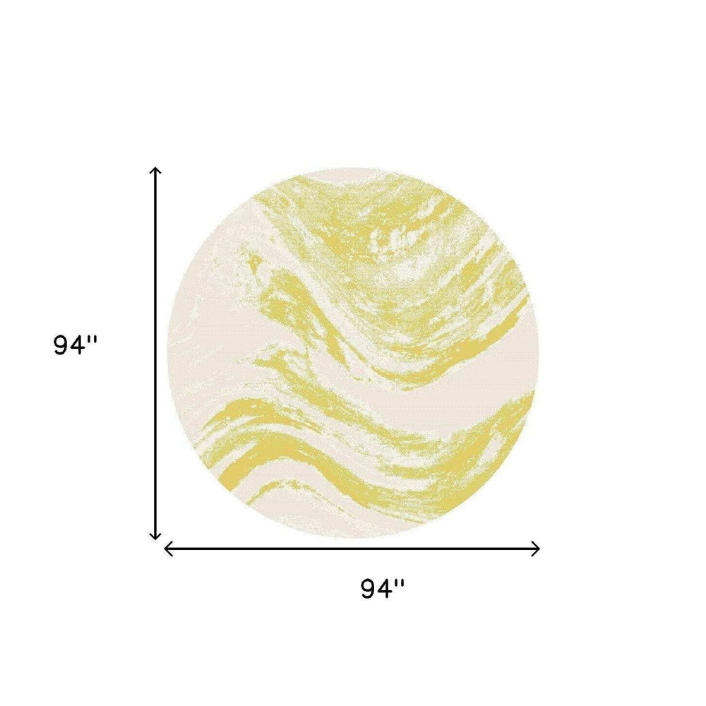 8' Ivory Gold Machine Woven Abstract Waves Round Indoor Outdoor Area Rug - Homeroots - Flyclothing LLC