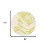 8' Ivory Gold Machine Woven Abstract Waves Round Indoor Outdoor Area Rug - Homeroots - Flyclothing LLC