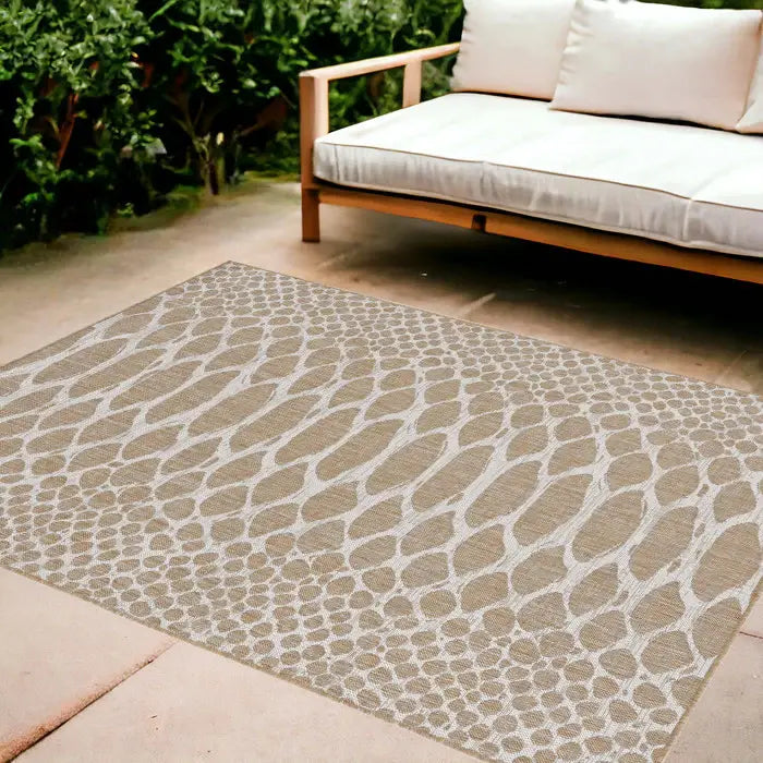 8' X 11' Ivory Abstract Indoor Outdoor Area Rug - Homeroots - Flyclothing LLC