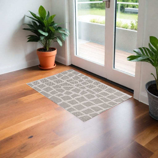 3' X 4' Gray and Ivory Cobblestone Area Rug - Homeroots - Flyclothing LLC
