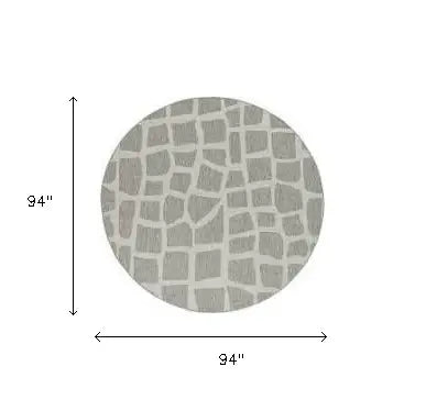 8' Round Ivory Or Grey Abstract Tiles Indoor Outdoor Area Rug - Homeroots - Flyclothing LLC