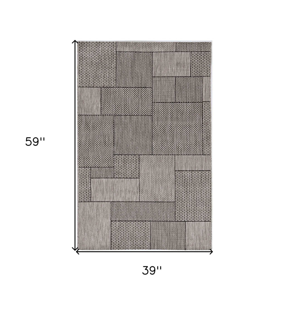 3' X 5' Gray Abstract Indoor Outdoor Area Rug - Homeroots - Flyclothing LLC