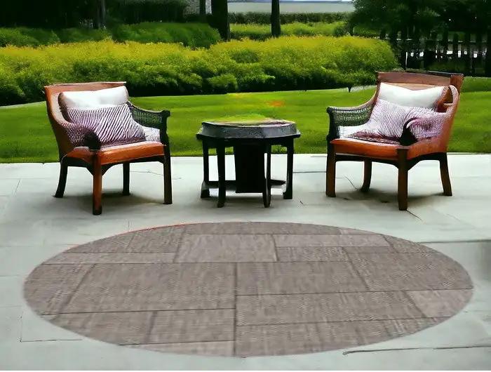 8' Round Gray Southwestern Indoor Outdoor Area Rug - Homeroots