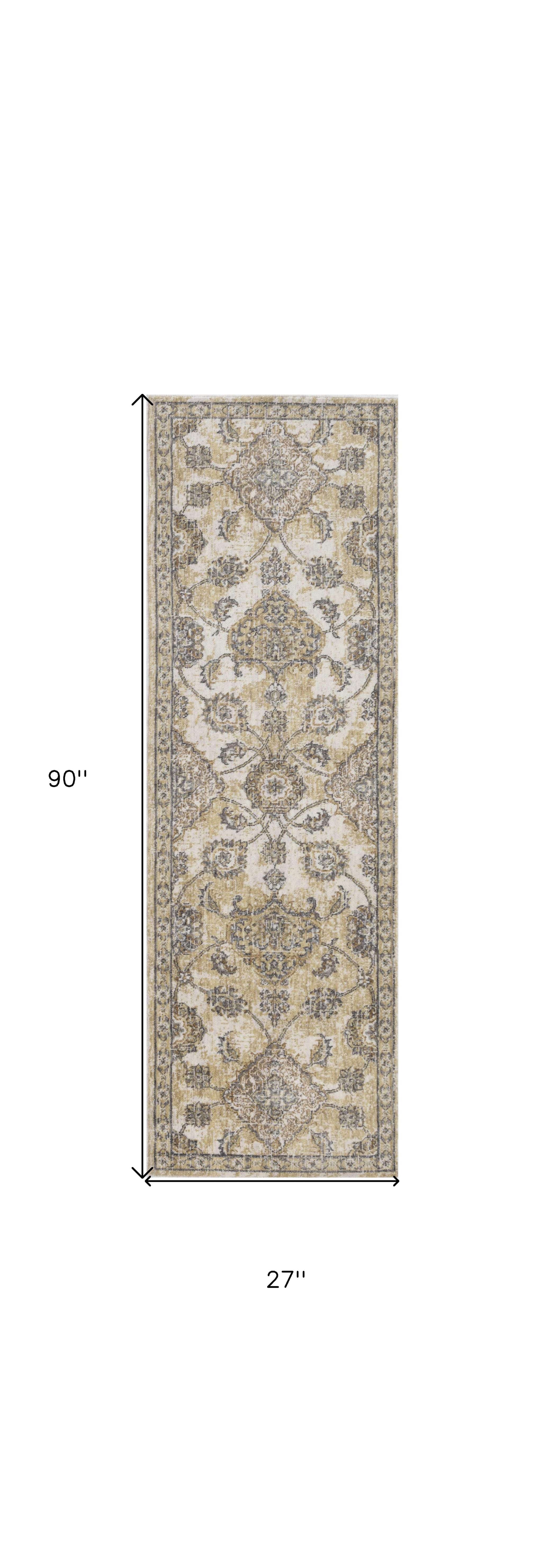 2' X 7' Ivory Sand Floral Vine Wool Indoor Runner Rug - Homeroots