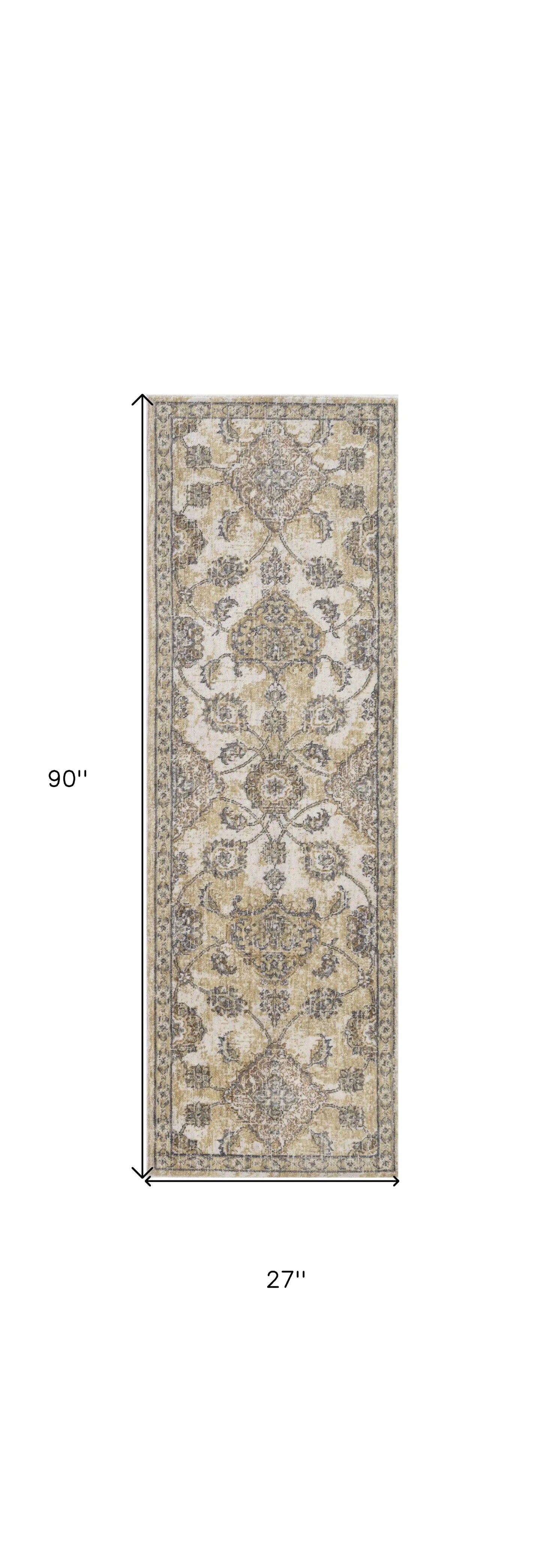 2' X 7' Ivory Sand Floral Vine Wool Indoor Runner Rug - Homeroots - Flyclothing LLC