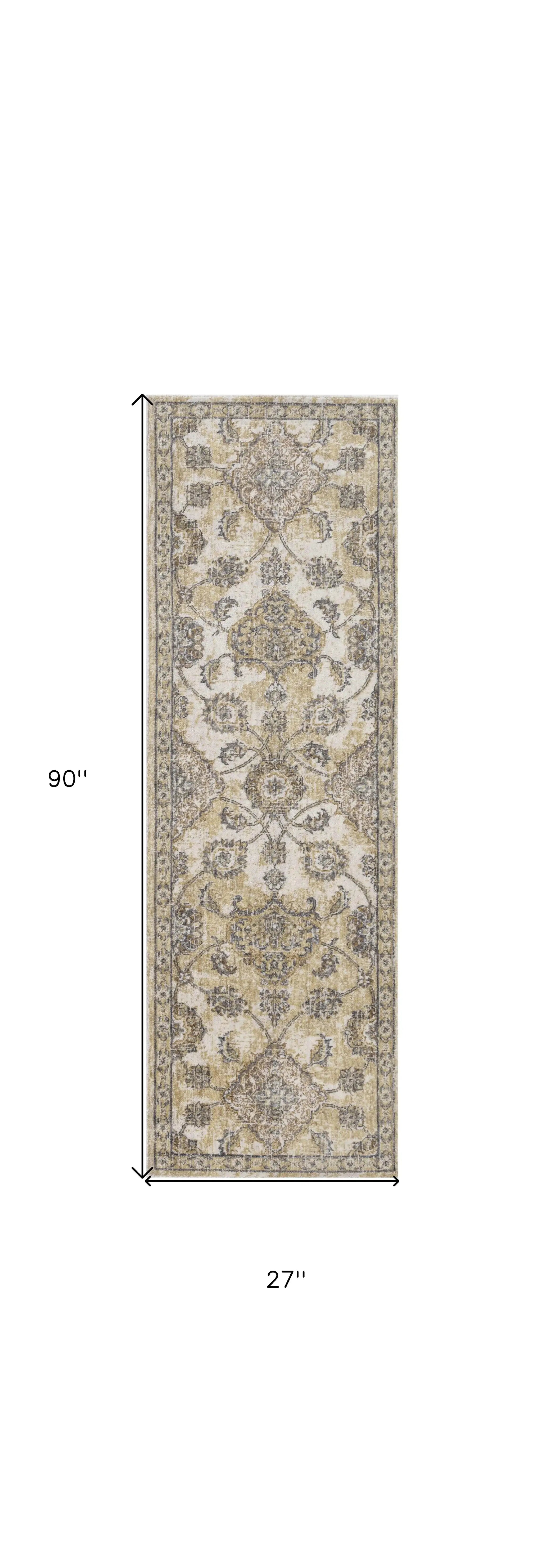 2' X 7' Ivory Sand Floral Vine Wool Indoor Runner Rug - Homeroots - Flyclothing LLC