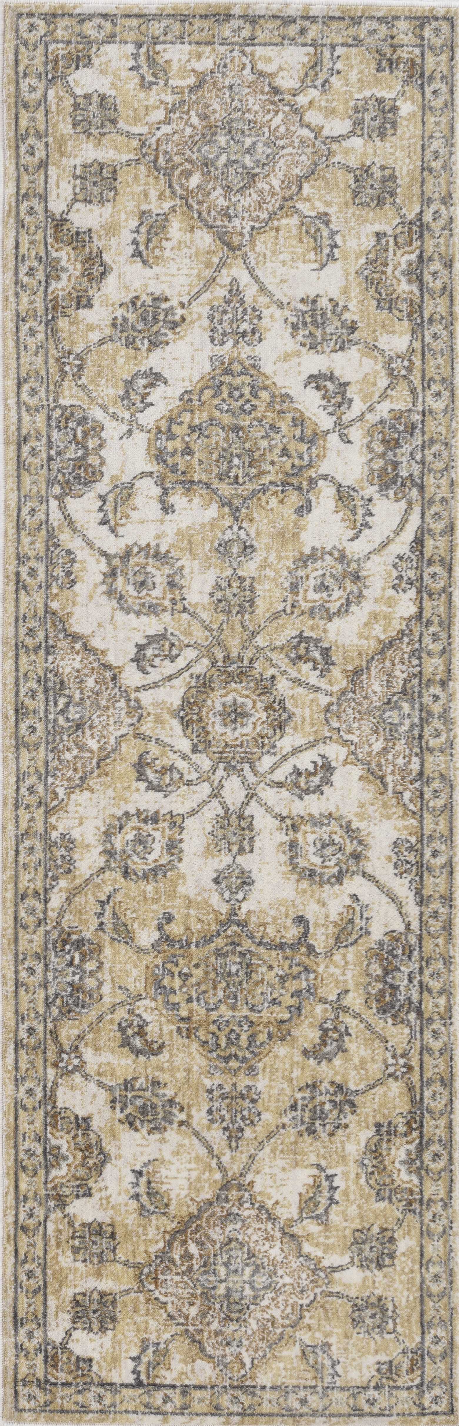 2' X 7' Ivory Sand Floral Vine Wool Indoor Runner Rug - Homeroots