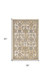 3' X 5' Ivory Wool Floral Vines Area Rug - Homeroots