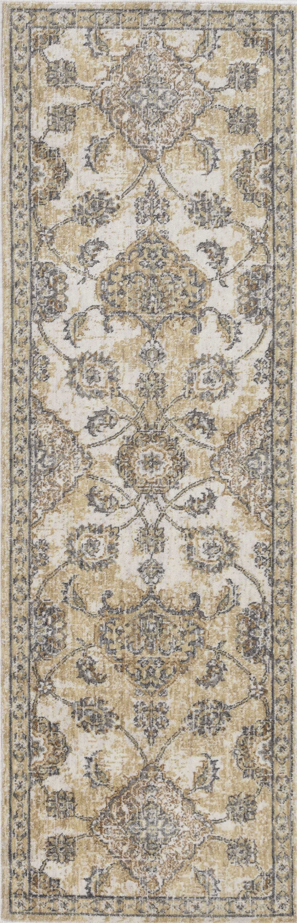 8' X 11' Ivory Sand Machine Woven Bordered Floral Vines Indoor Area Rug - Homeroots - Flyclothing LLC
