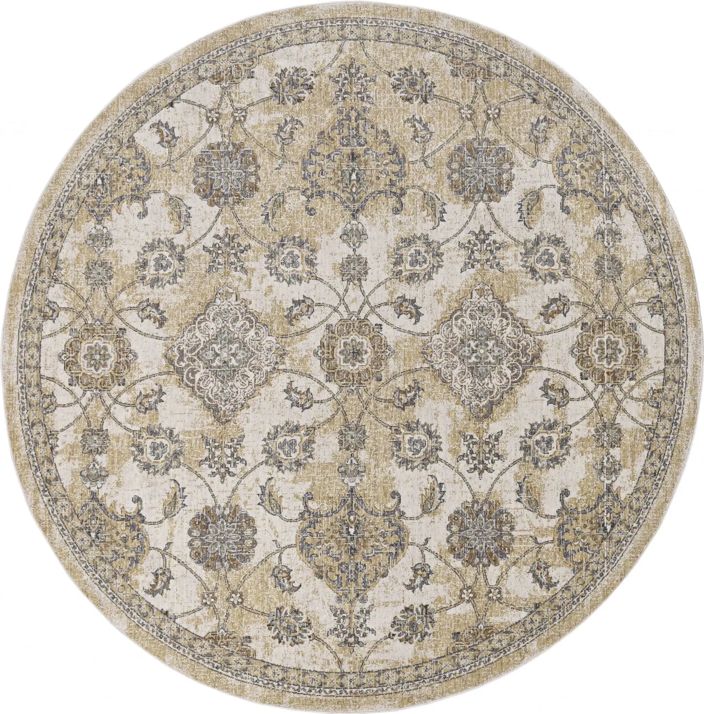 8' X 11' Ivory Sand Machine Woven Bordered Floral Vines Indoor Area Rug - Homeroots - Flyclothing LLC