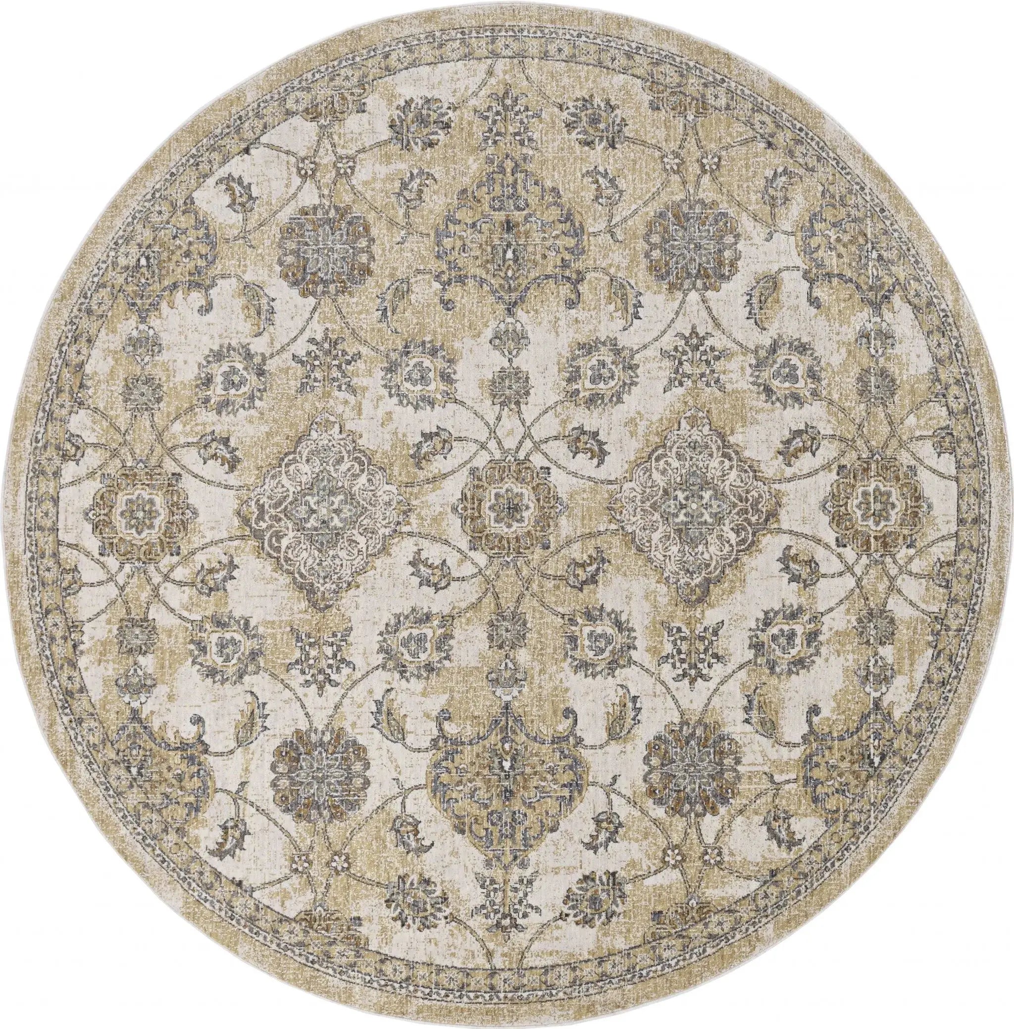 8' X 11' Ivory Sand Machine Woven Bordered Floral Vines Indoor Area Rug - Homeroots - Flyclothing LLC