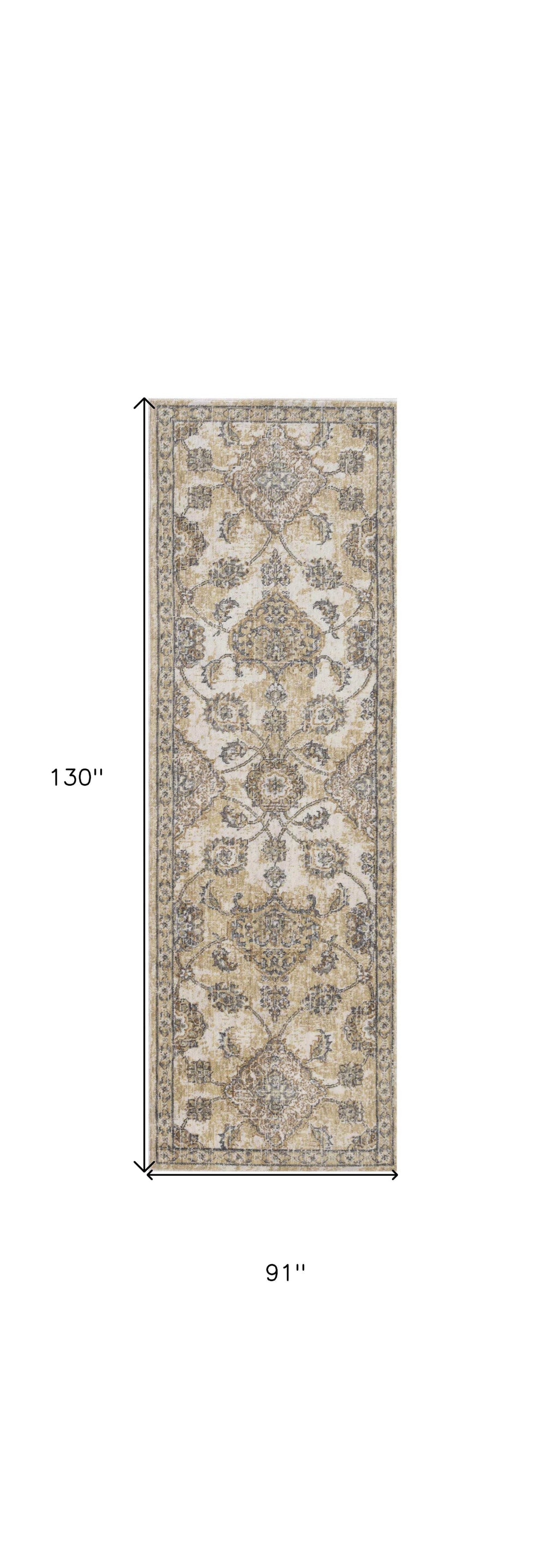 8' X 11' Ivory Sand Machine Woven Bordered Floral Vines Indoor Area Rug - Homeroots - Flyclothing LLC