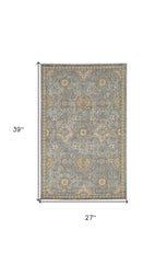 2' X 3' Sage Green Wool Floral Distressed Area Rug
