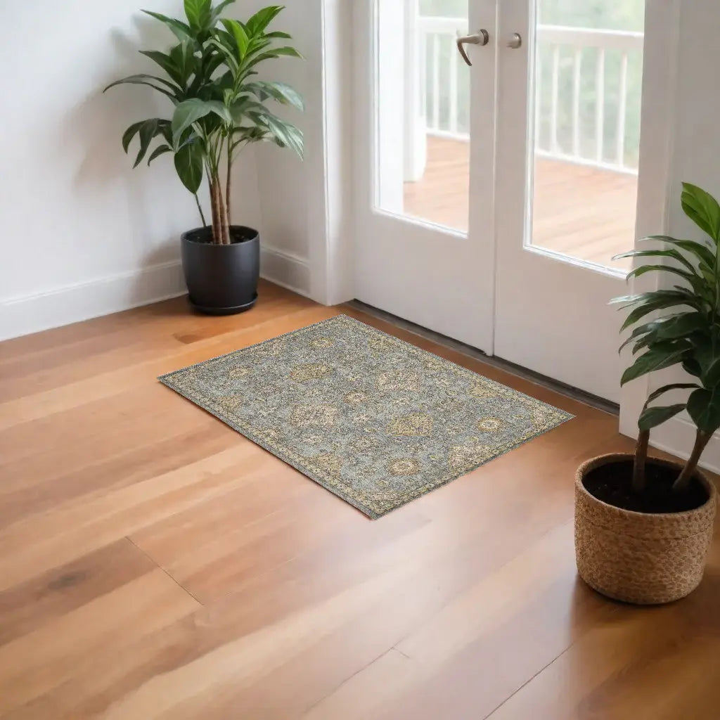 2' X 3' Sage Green Wool Floral Distressed Area Rug - Homeroots - Flyclothing LLC