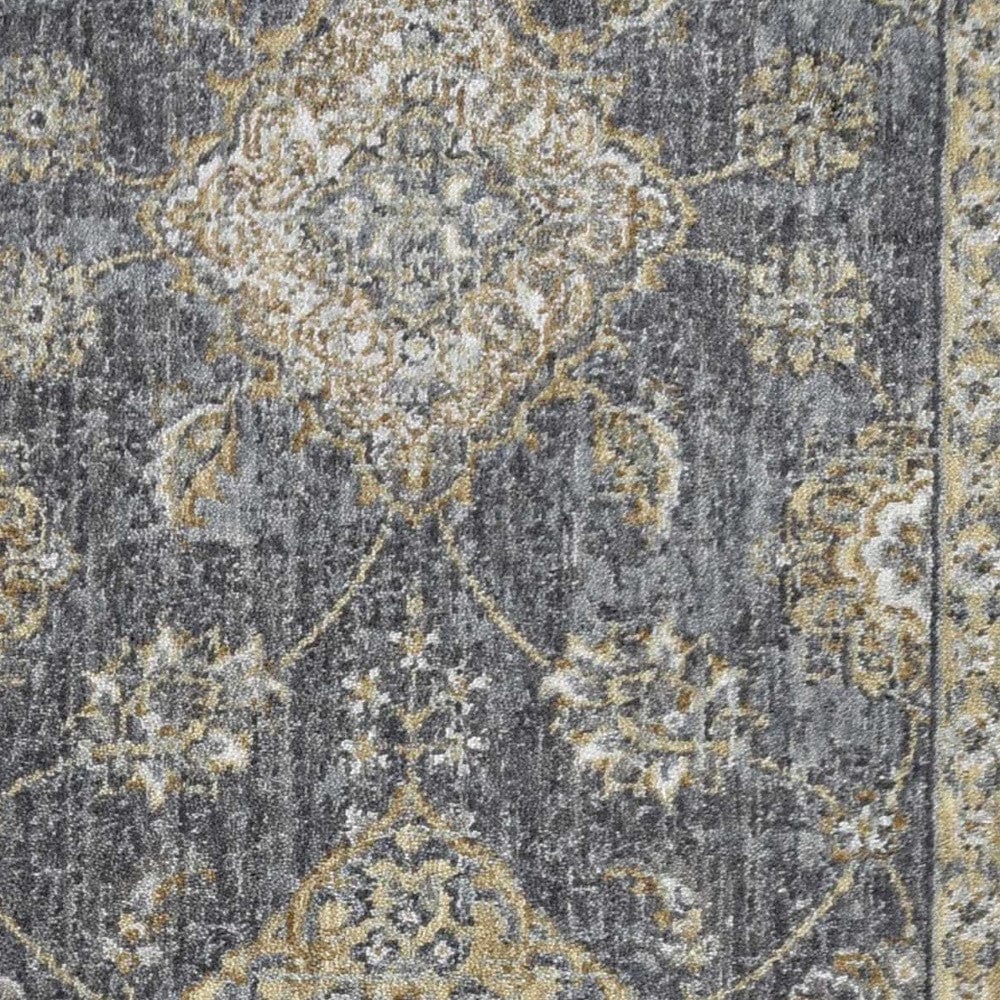 2' X 7' Slate Grey Floral Vine Wool Indoor Runner Rug - Homeroots