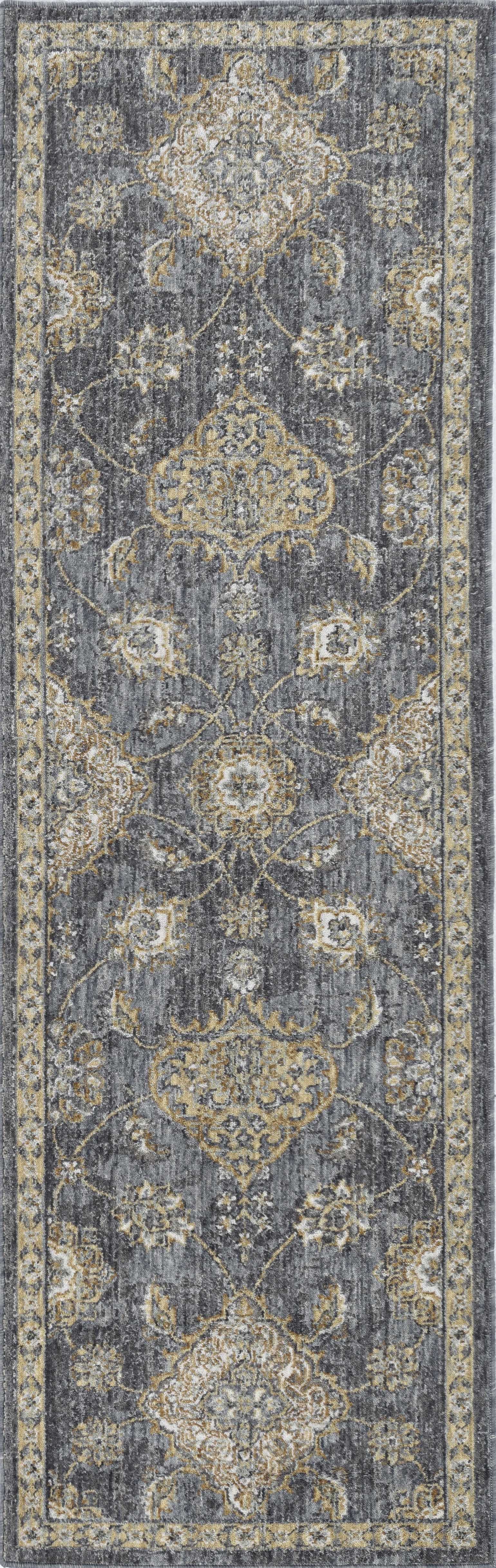 2' X 7' Slate Grey Floral Vine Wool Indoor Runner Rug - Homeroots