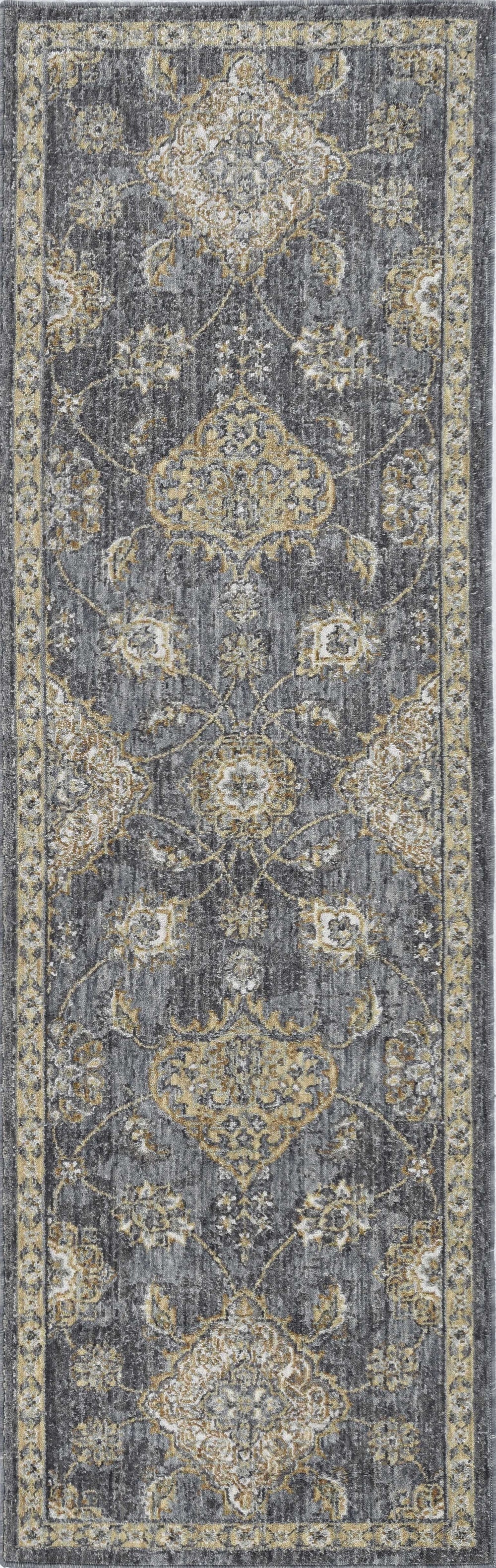 2' X 7' Slate Grey Floral Vine Wool Indoor Runner Rug - Homeroots - Flyclothing LLC