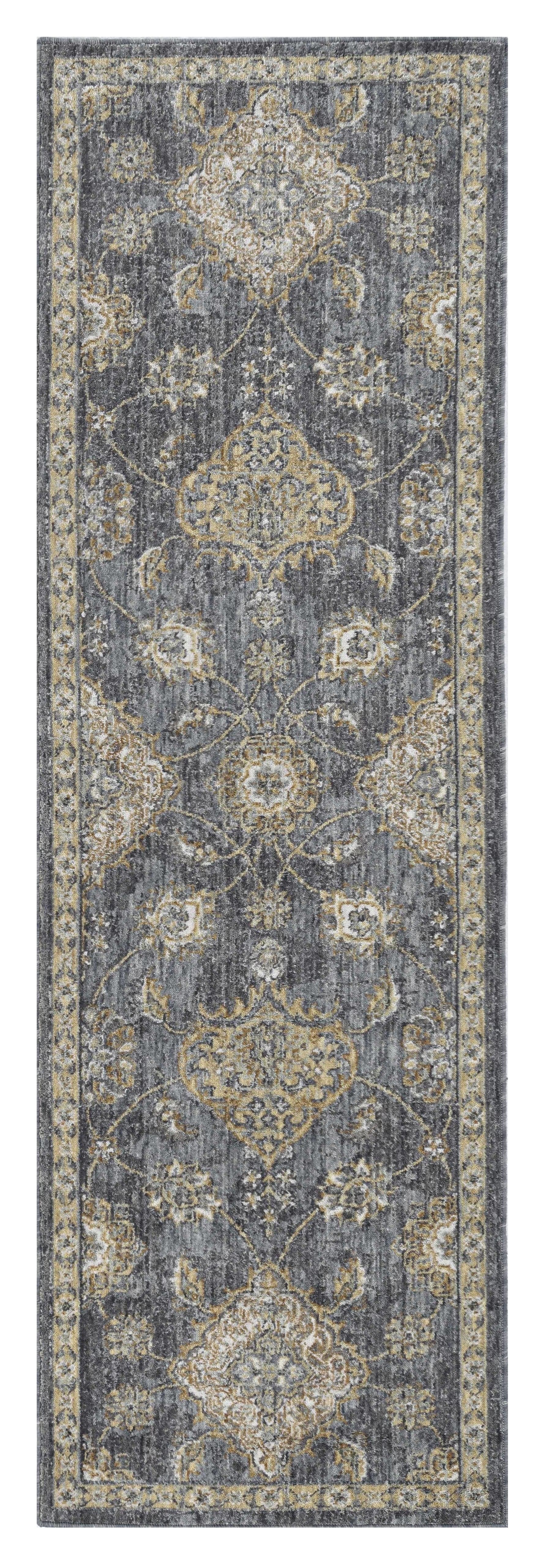 2' X 7' Slate Grey Floral Vine Wool Indoor Runner Rug - Homeroots