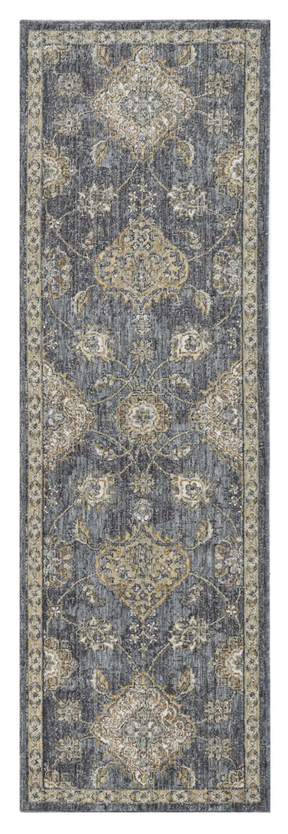 2' X 7' Slate Grey Floral Vine Wool Indoor Runner Rug - Homeroots - Flyclothing LLC