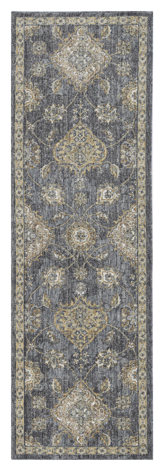 2' X 7' Slate Grey Floral Vine Wool Indoor Runner Rug - Homeroots