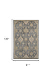 8' X 11' Slate Grey Machine Woven Bordered Floral Vines Indoor Area Rug - Homeroots
