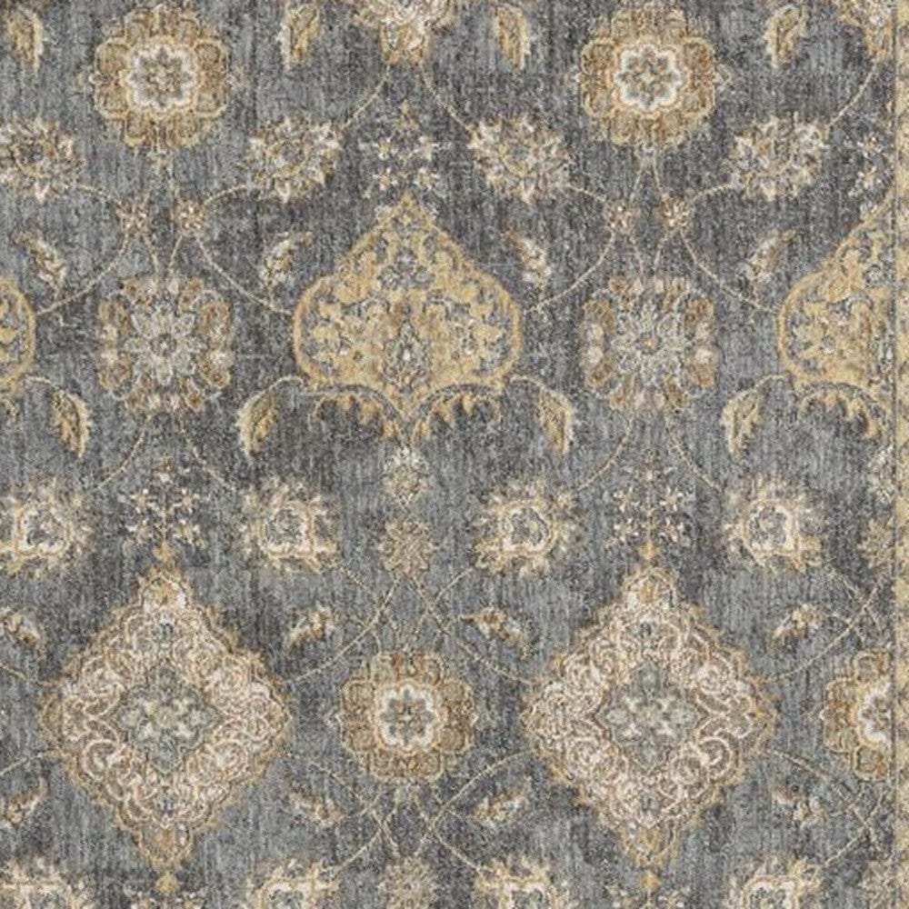 8' X 11' Slate Grey Machine Woven Bordered Floral Vines Indoor Area Rug - Homeroots - Flyclothing LLC