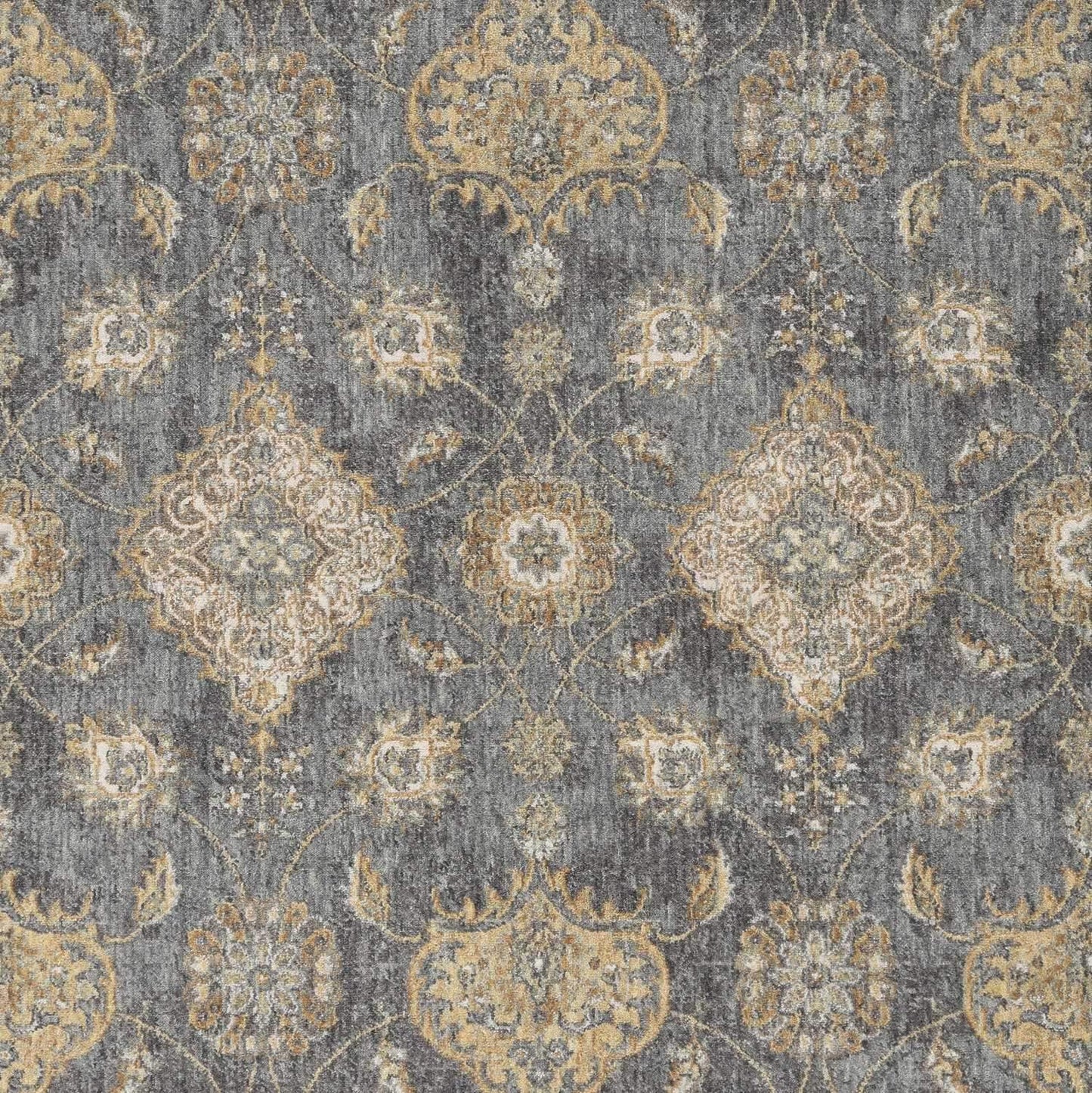 9' Slate Grey Machine Woven Bordered Floral Vines Round Indoor Area Rug - Homeroots - Flyclothing LLC