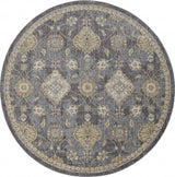 9' Slate Grey Machine Woven Bordered Floral Vines Round Indoor Area Rug - Homeroots - Flyclothing LLC