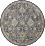 9' Slate Grey Machine Woven Bordered Floral Vines Round Indoor Area Rug - Homeroots