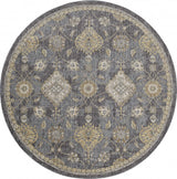 9' Slate Grey Machine Woven Bordered Floral Vines Round Indoor Area Rug - Homeroots - Flyclothing LLC