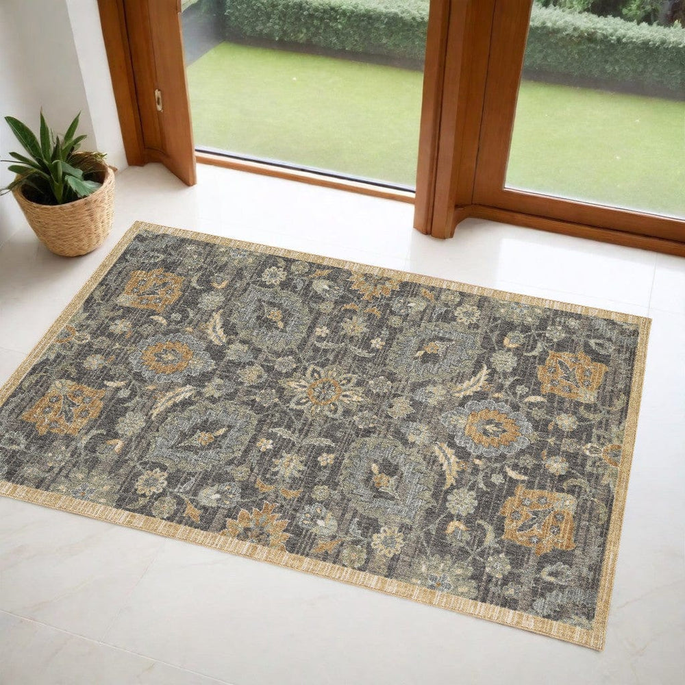 2' X 3' Taupe Machine Woven Vintage Floral Traditional Indoor Accent Rug - Homeroots