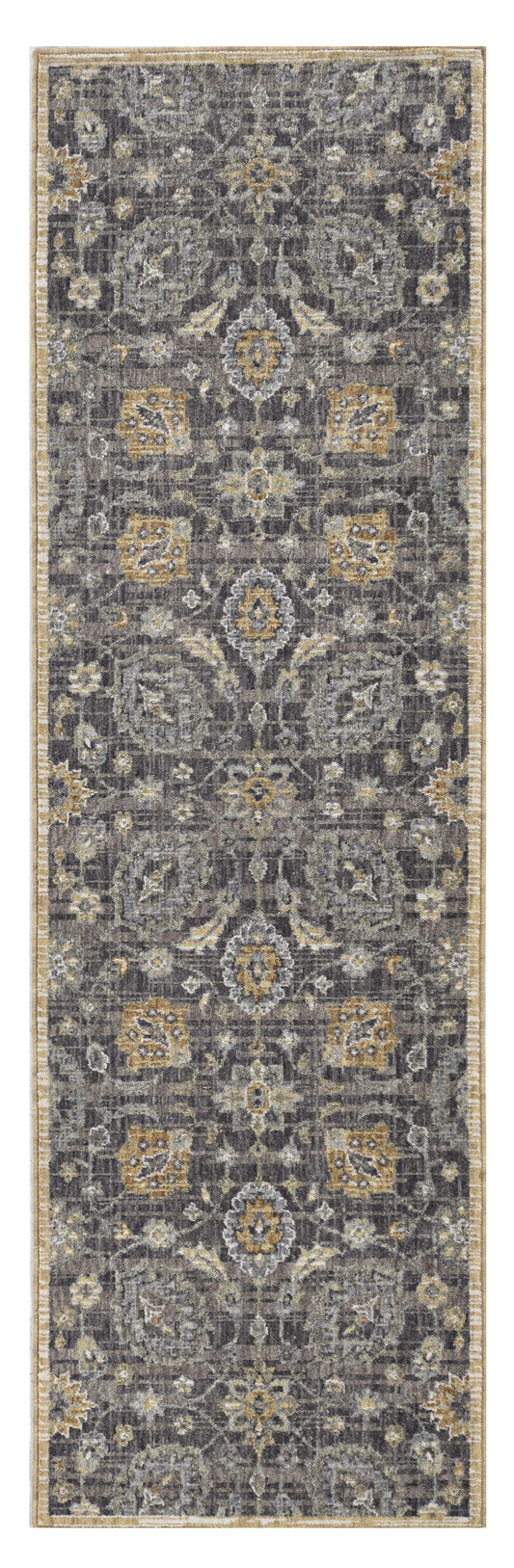 3' X 5' Taupe Floral Vine Bordered Wool Indoor Area Rug