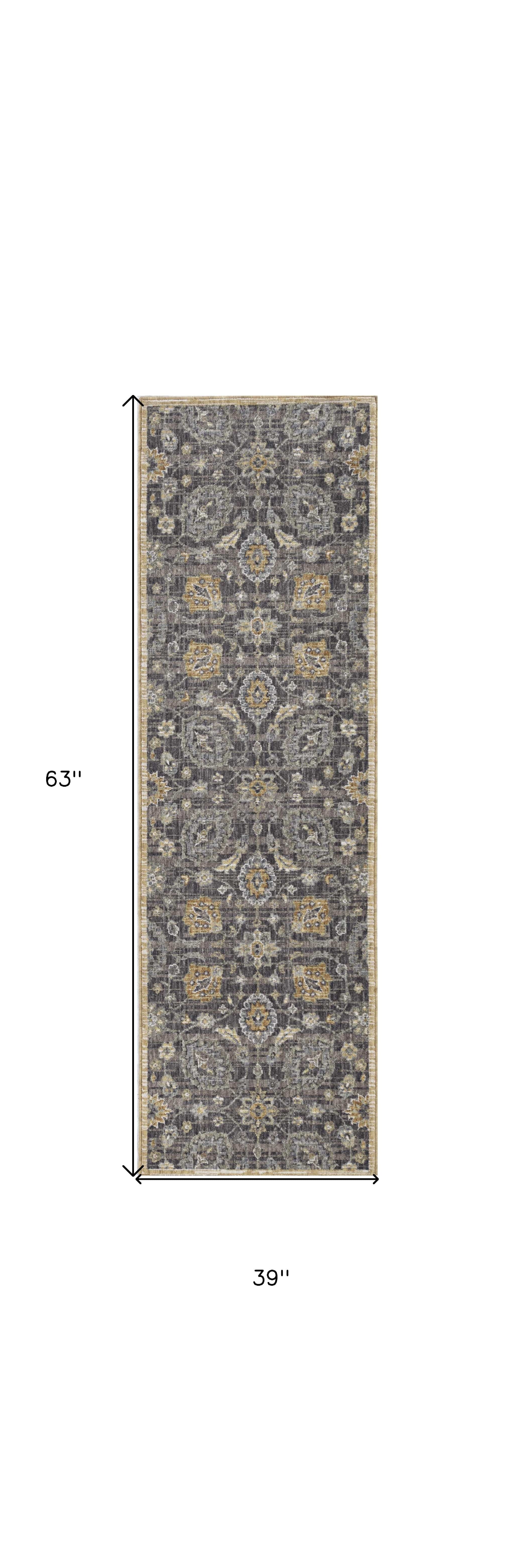 3' X 5' Taupe Floral Vine Bordered Wool Indoor Area Rug