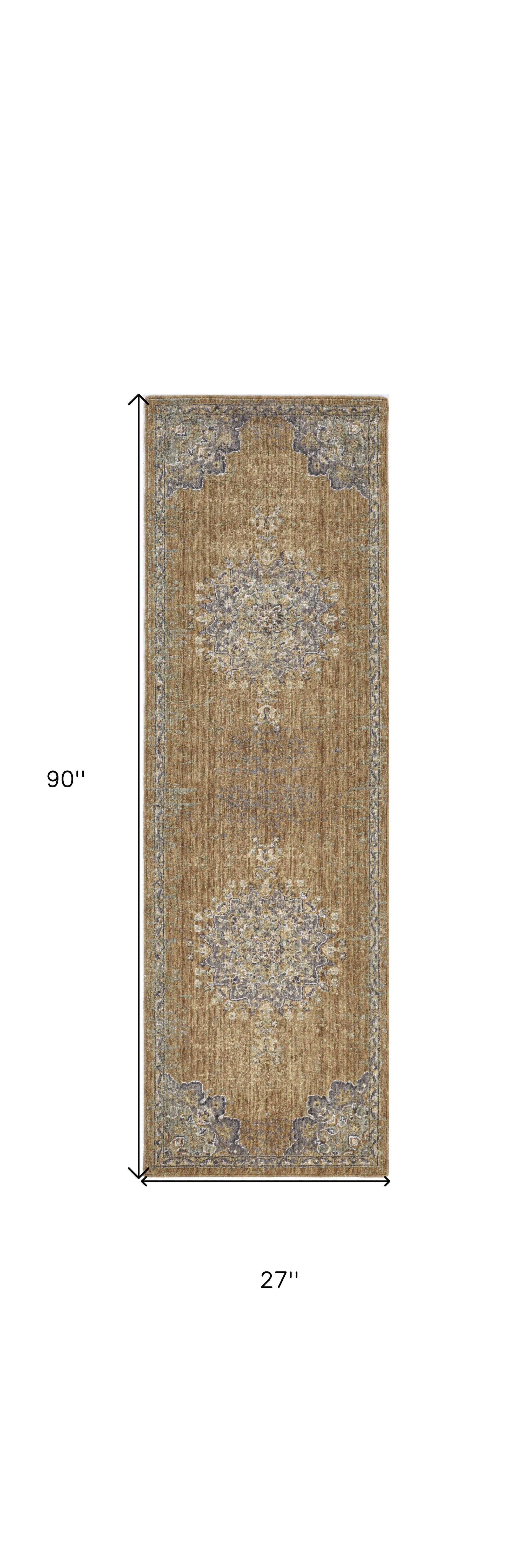 2' X 7' Coffee Vintage Medallion Bordered Wool Indoor Runner Rug - Homeroots