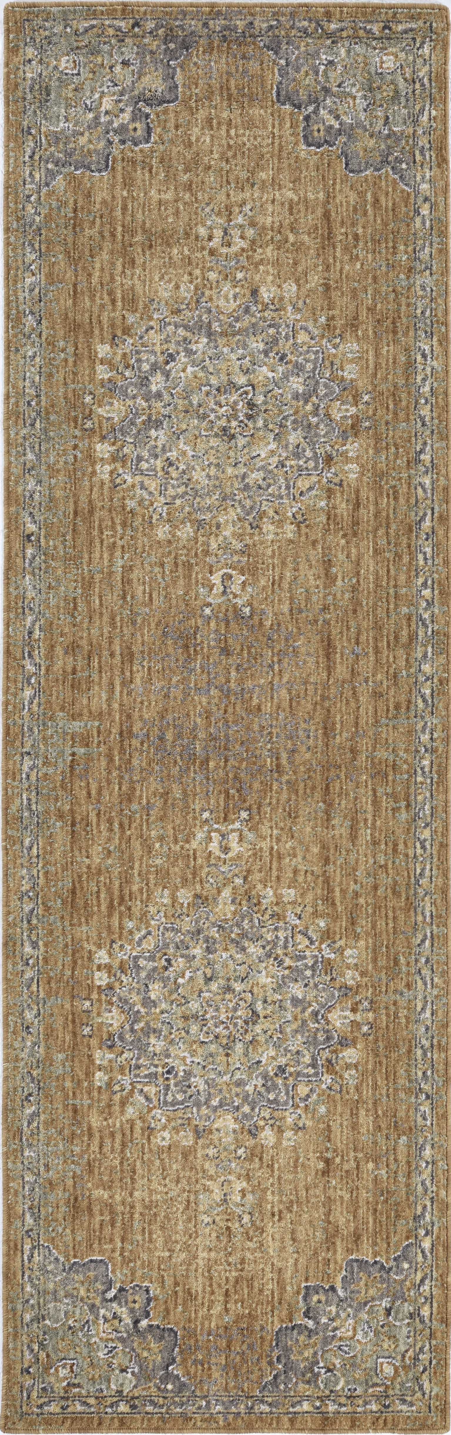2' X 7' Coffee Vintage Medallion Bordered Wool Indoor Runner Rug - Homeroots