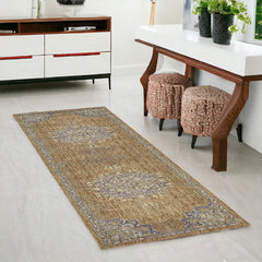 2' X 7' Coffee Vintage Medallion Bordered Wool Indoor Runner Rug - Homeroots