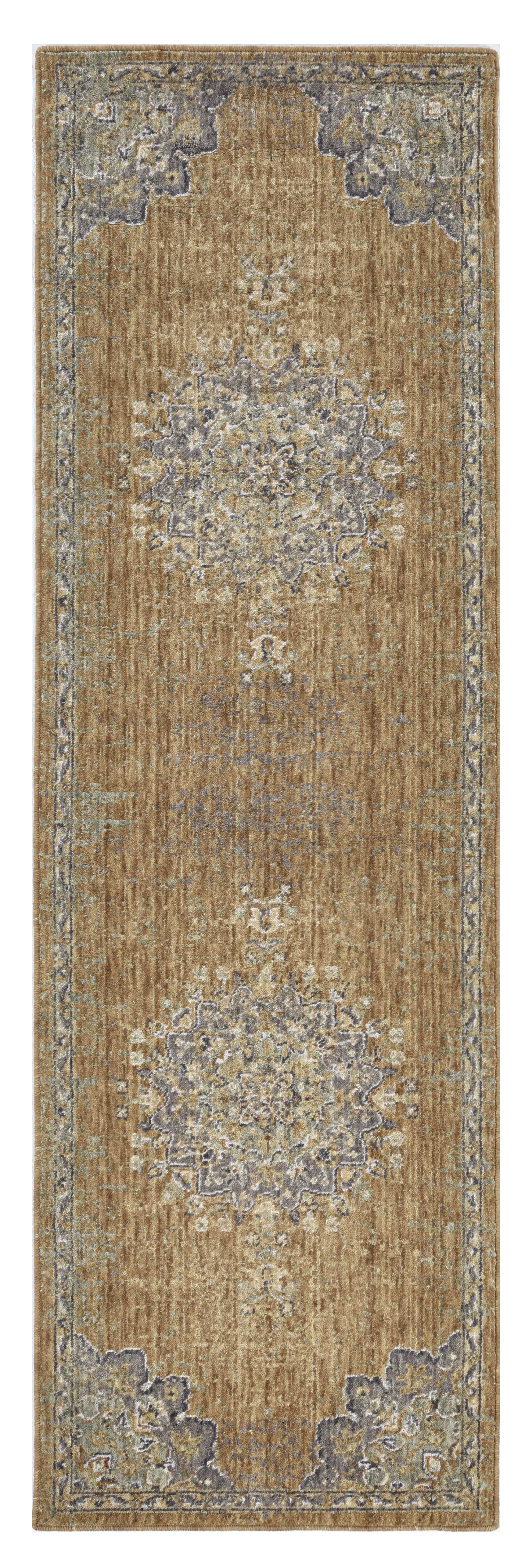 2' X 7' Coffee Vintage Medallion Bordered Wool Indoor Runner Rug - Homeroots