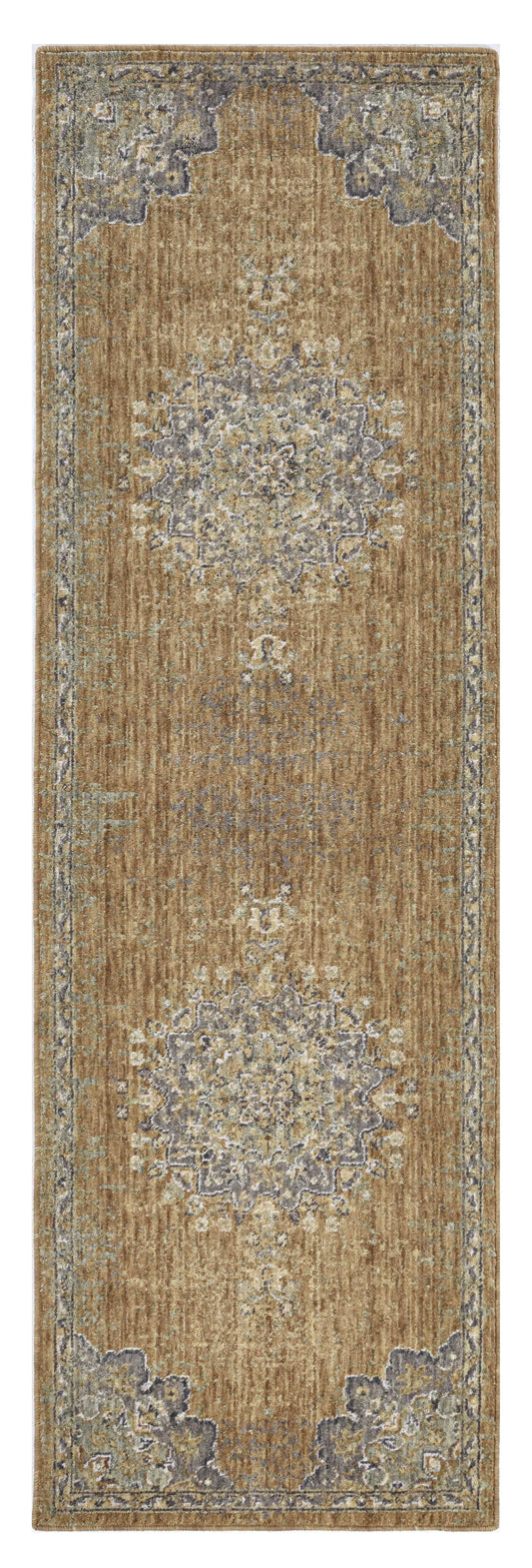 2' X 7' Coffee Vintage Medallion Bordered Wool Indoor Runner Rug - Homeroots